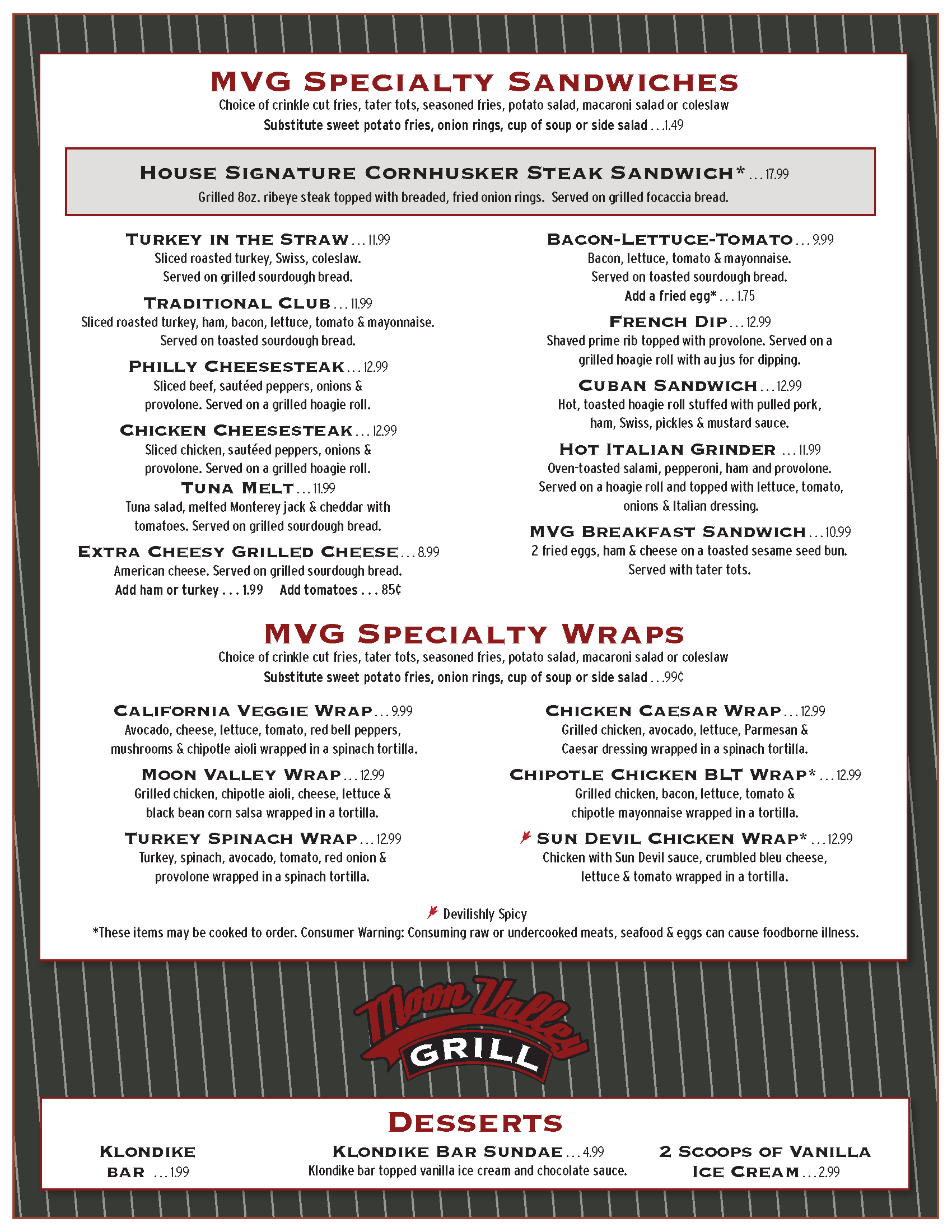 MVG Menu - Moon Valley Grill