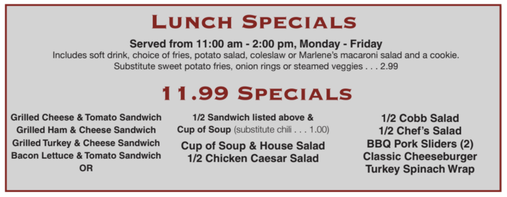 Daily Lunch Specials Phoenix Arizona Moon Valley Grill